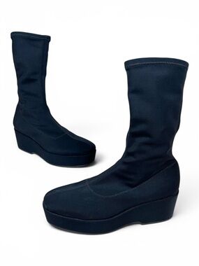 Vagabond Pia Black Stretch Platform Mid-Calf Boots